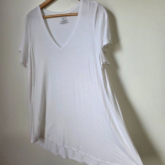 EUC HUE WHITE SUPER SOFT DEEP V NECK LONG LINE TEE SIZE XL - Picture 2 of 13